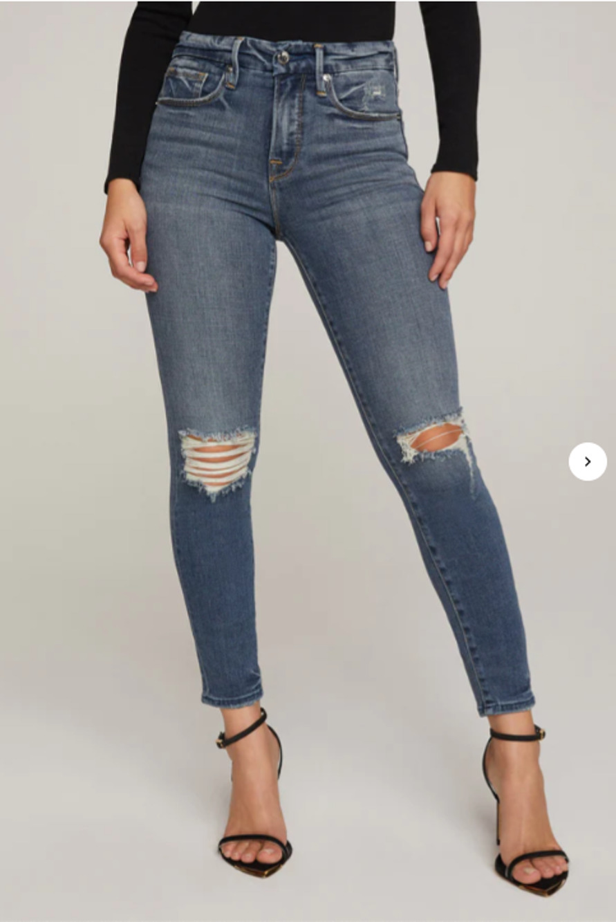GOOD AMERICAN NWT Good Legs Crop Distressed Jean in Blue261 // 6